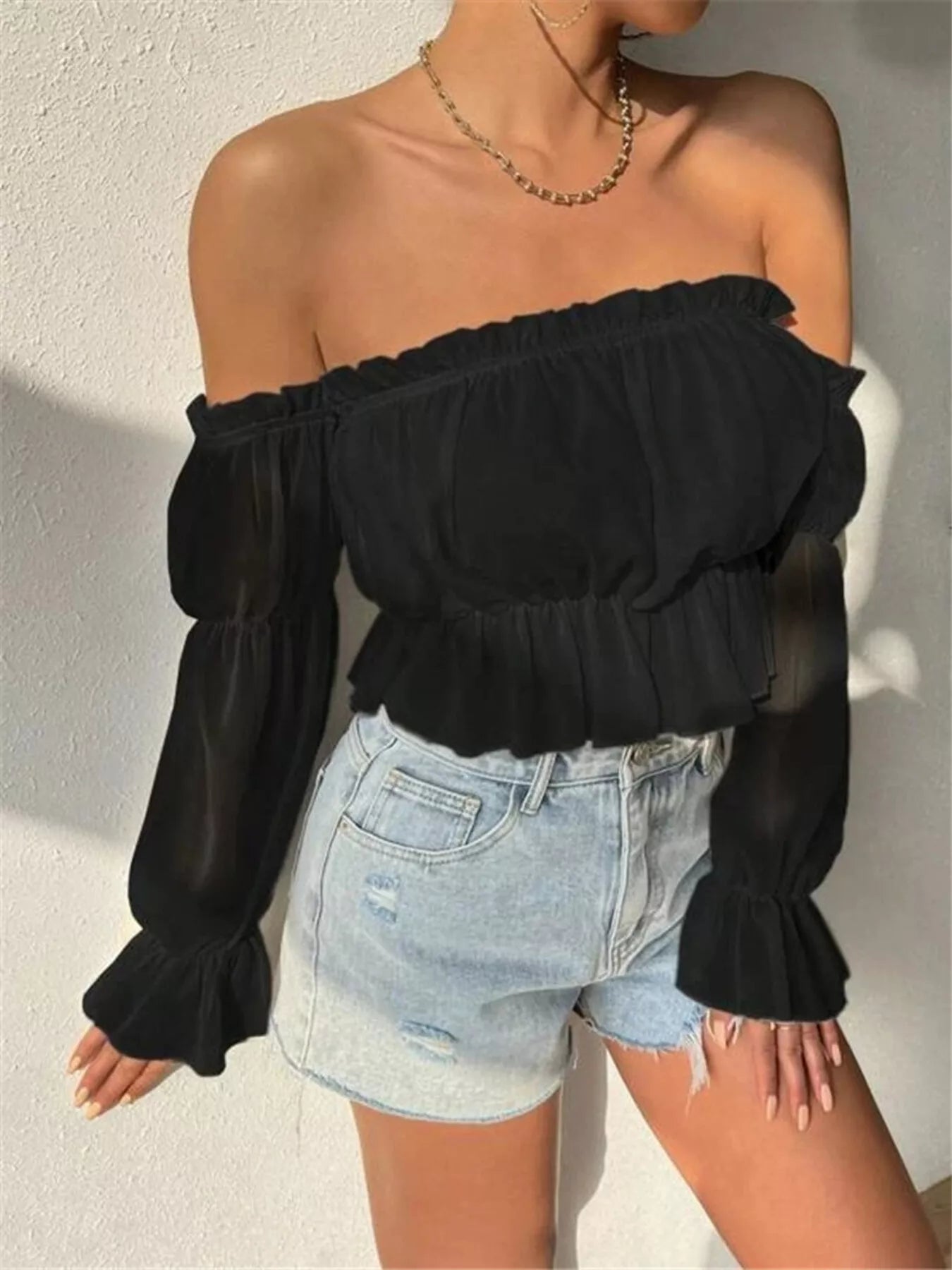 Geneva | Off Shoulder Ruffle Crop Blouse