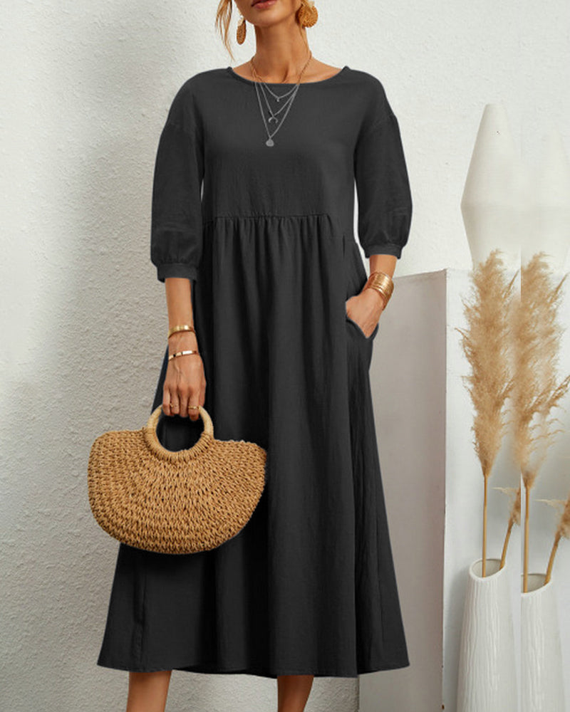 Florence | Midi Dress with Pockets and 3/4 Sleeves
