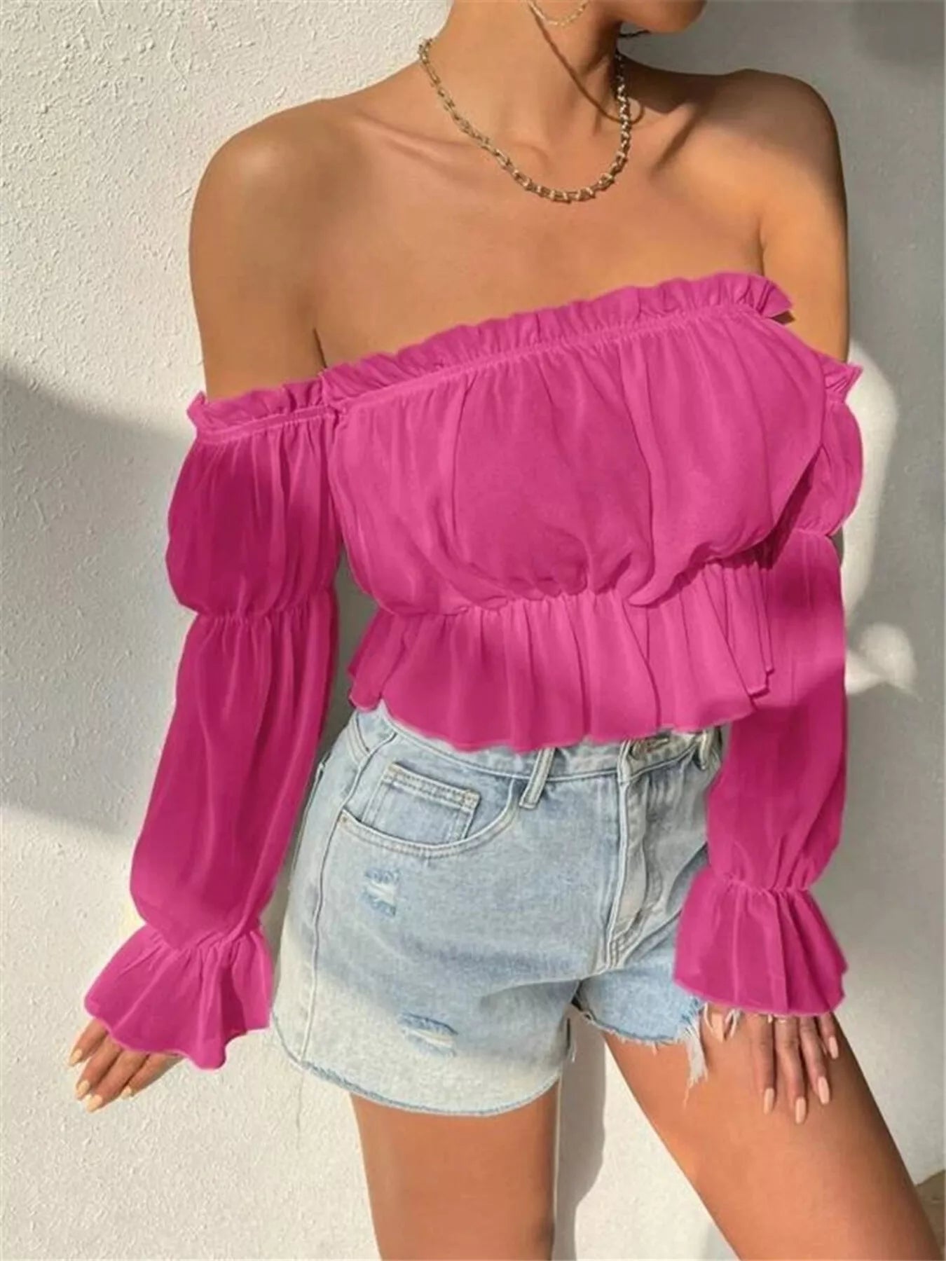 Geneva | Off Shoulder Ruffle Crop Blouse