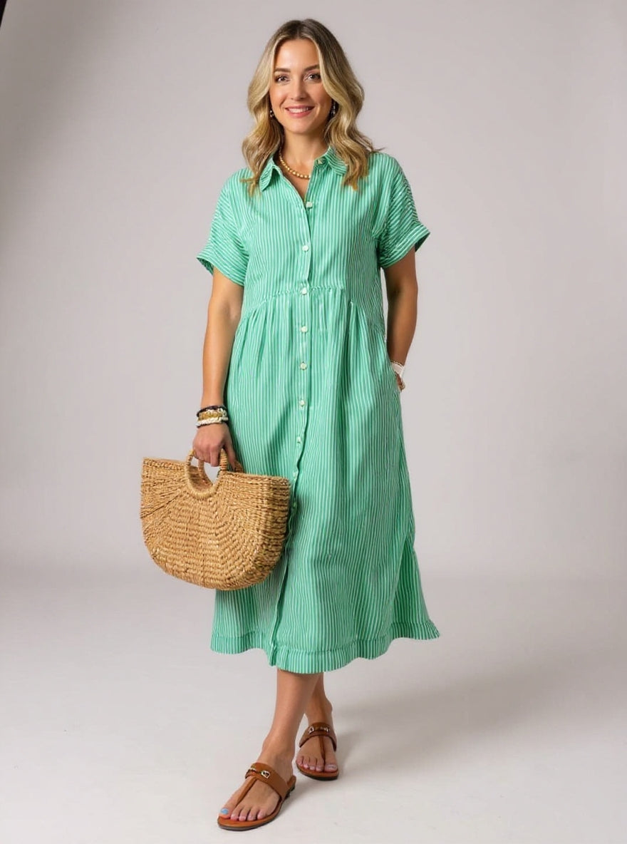 Amelia | Striped Button Front Shirt Dress