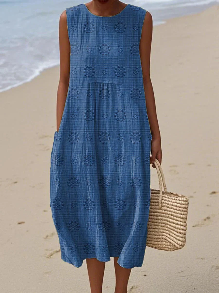 Charlotte | Sleeveless Cotton Midi Dress with Pockets