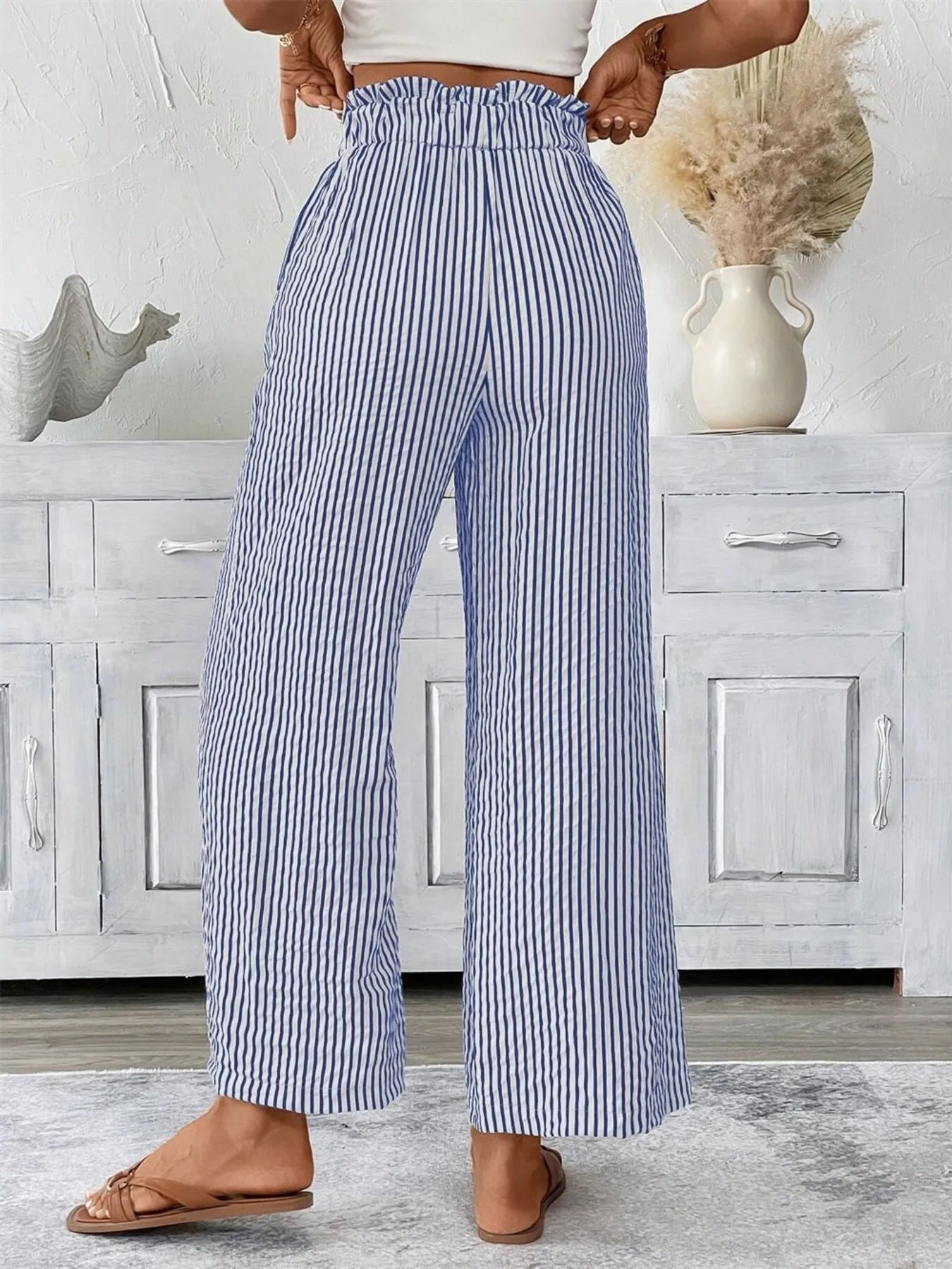 Charlotte | Striped Paperbag Waist Wide Leg Trousers