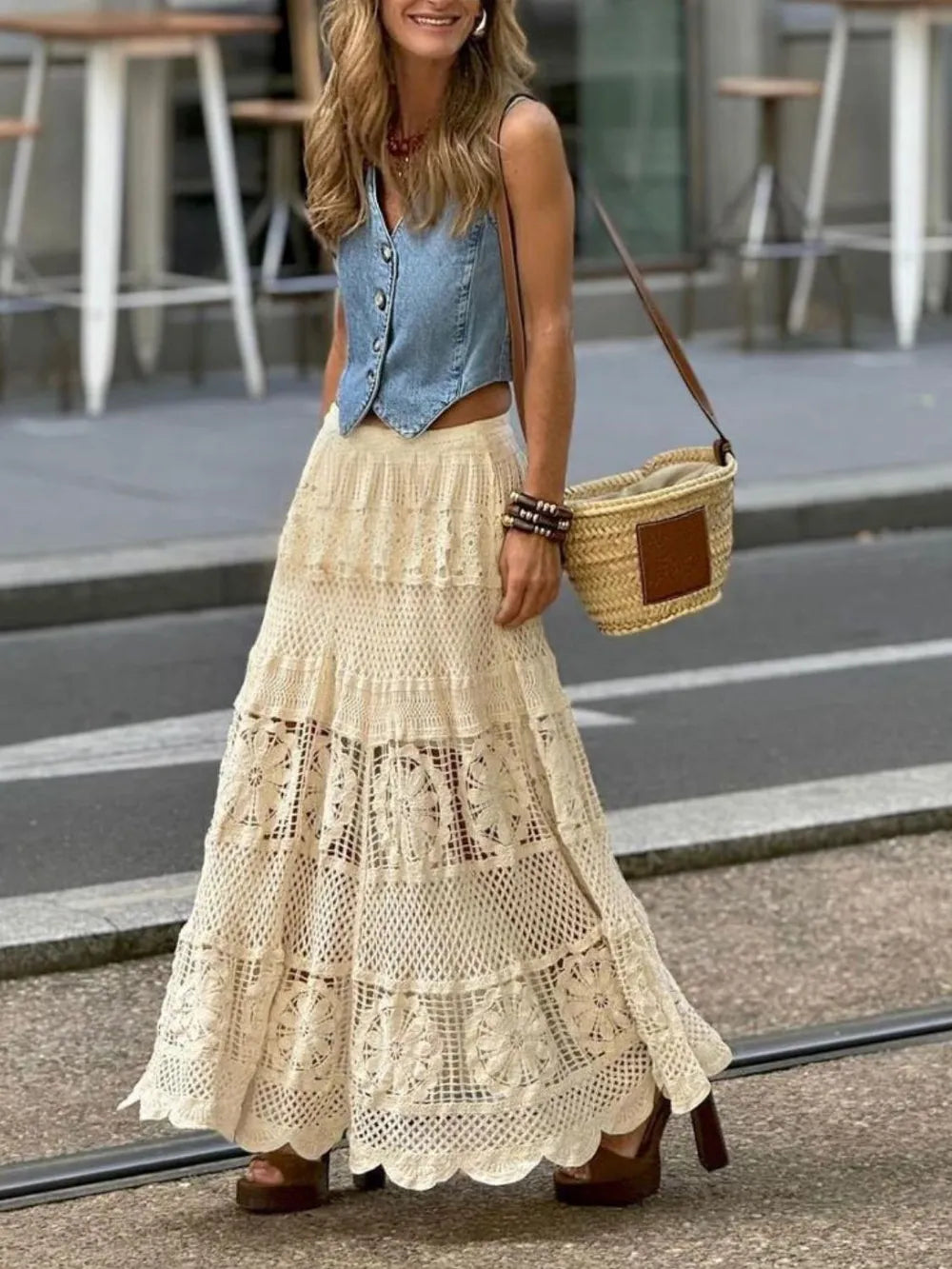 Freya | Crochet Lace Tiered Maxi Skirt