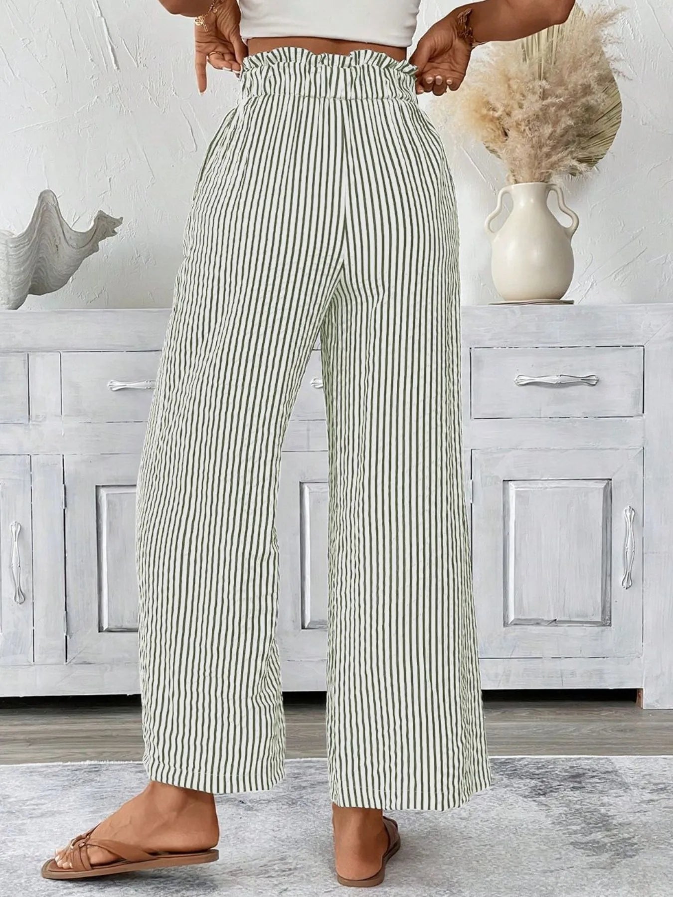 Charlotte | Striped Paperbag Waist Wide Leg Trousers