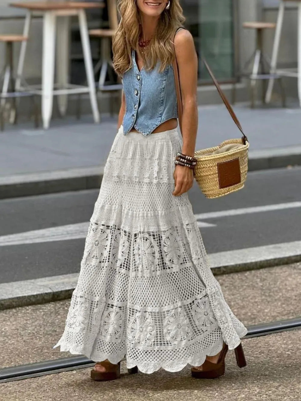 Freya | Crochet Lace Tiered Maxi Skirt