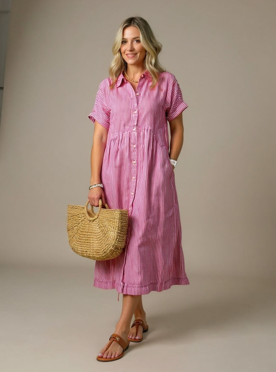 Amelia | Striped Button Front Shirt Dress