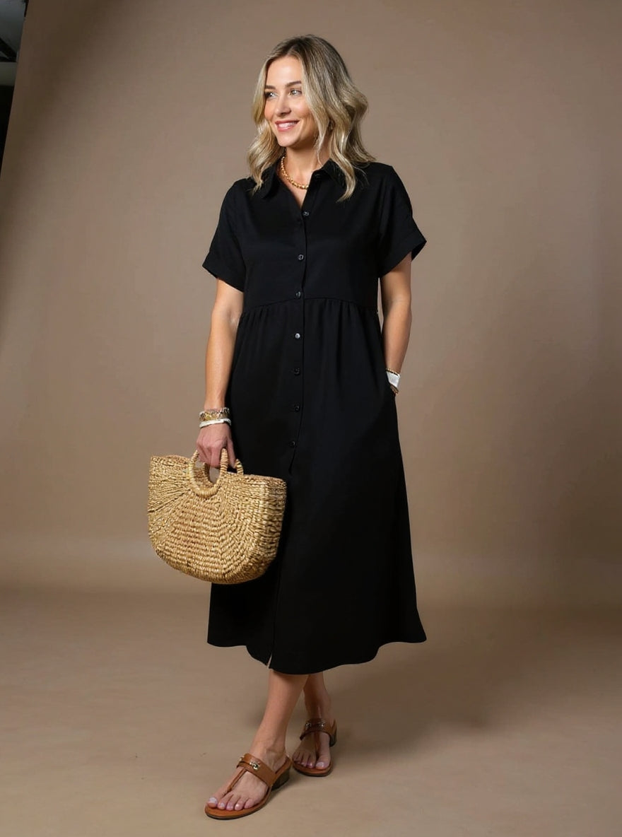 Amelia | Striped Button Front Shirt Dress