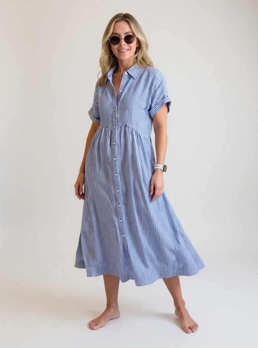 Amelia | Striped Button Front Shirt Dress