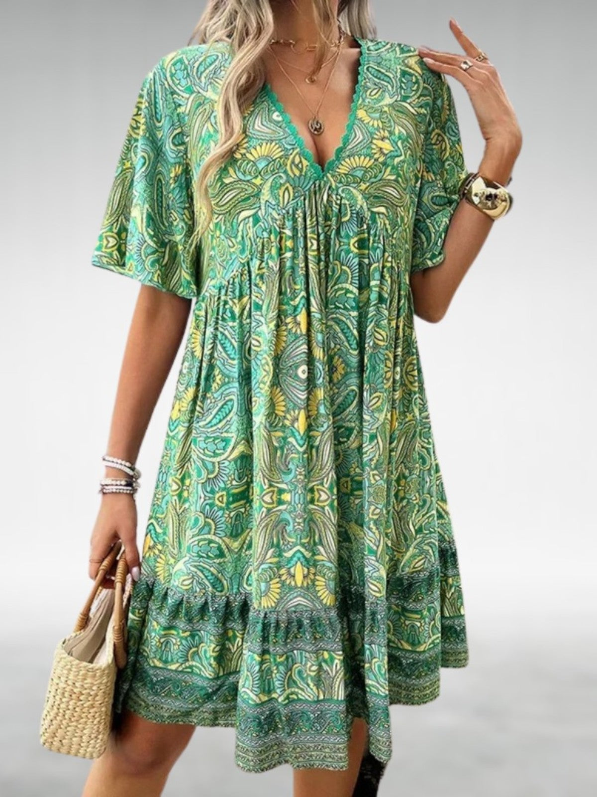 Dahlia | Bohemian Paisley V Neck Dress