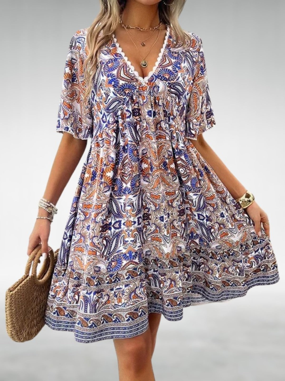 Dahlia | Bohemian Paisley V Neck Dress