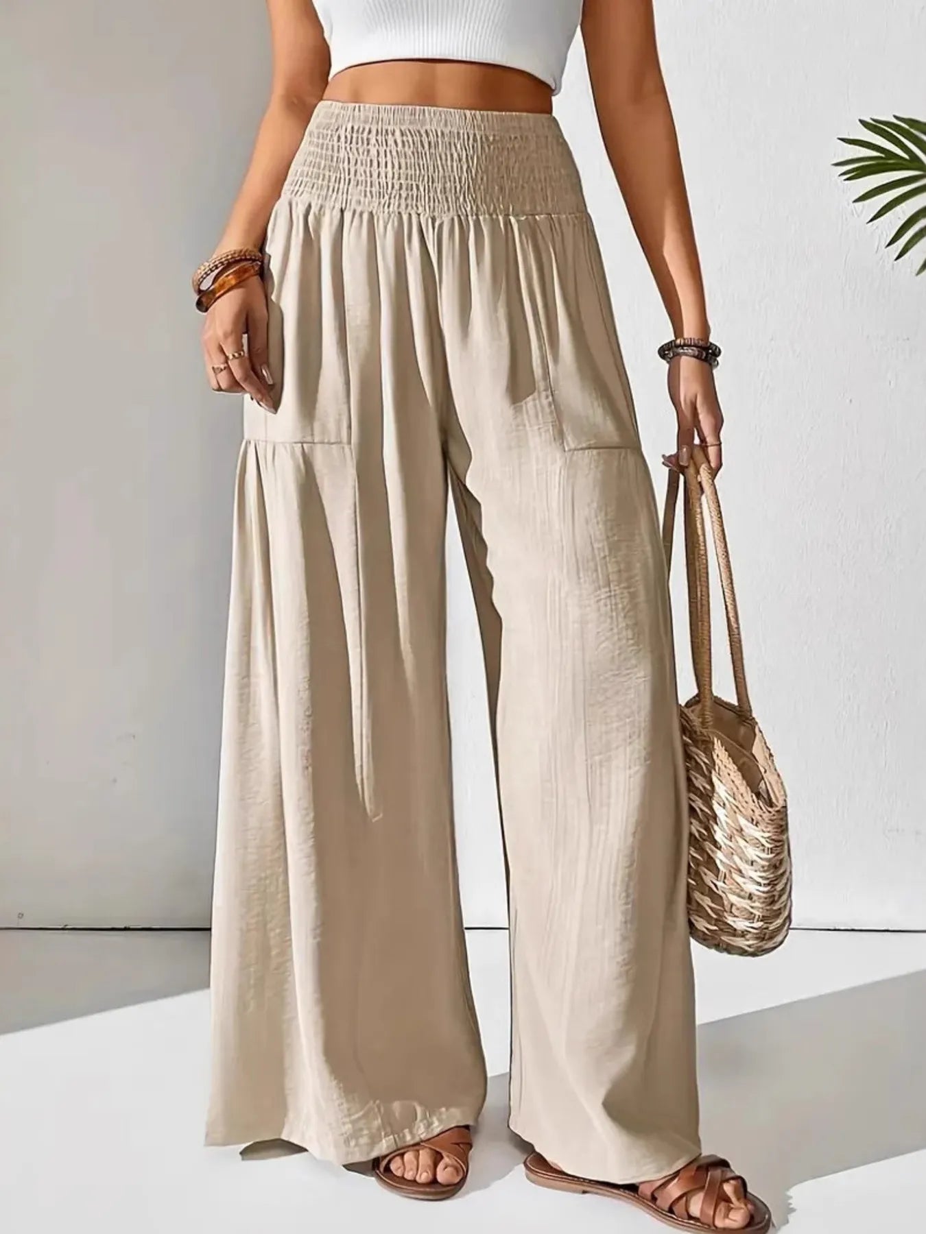 Isabelle | Smocked Waist Wide Leg Trousers