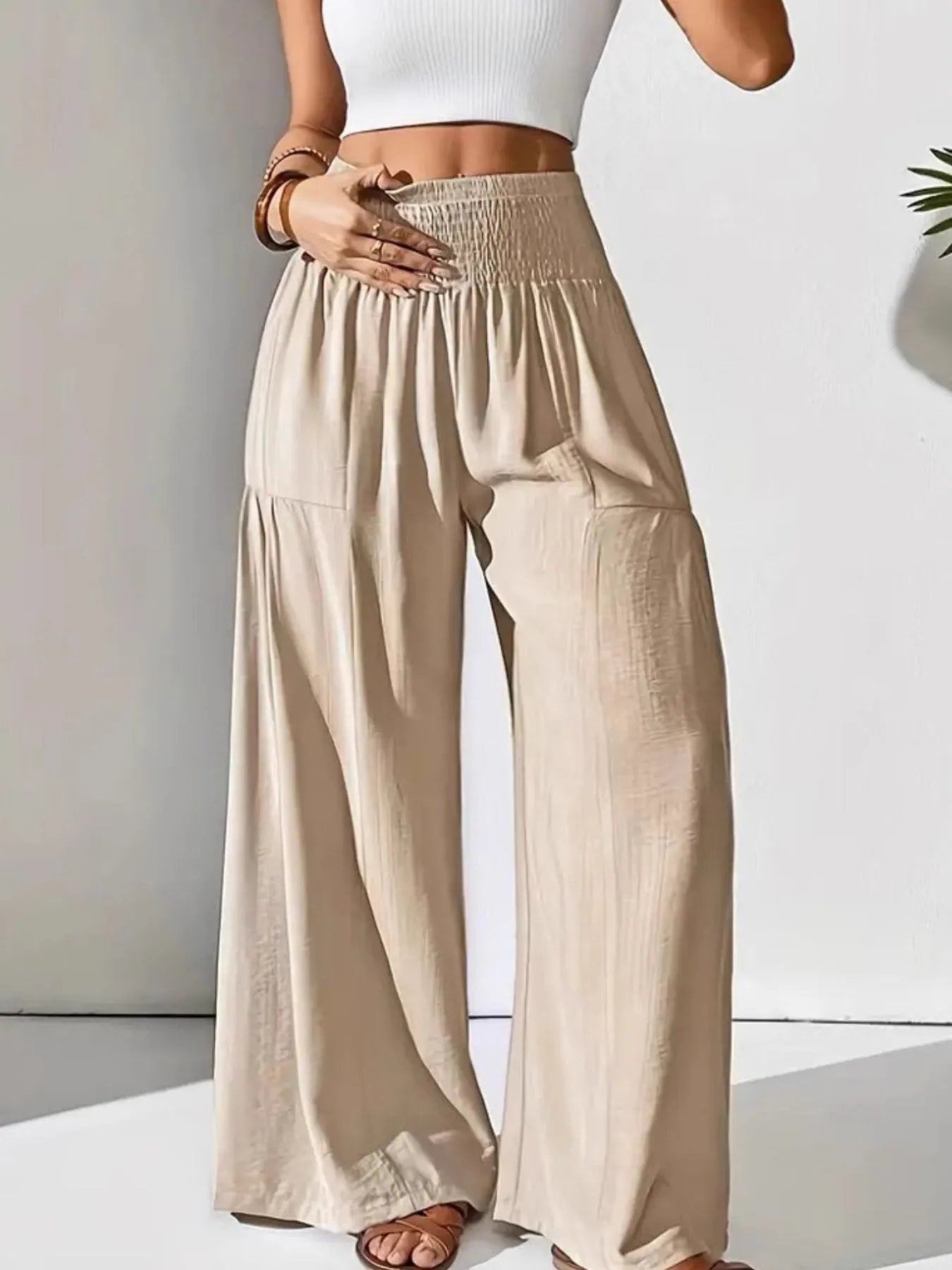 Isabelle | Smocked Waist Wide Leg Trousers