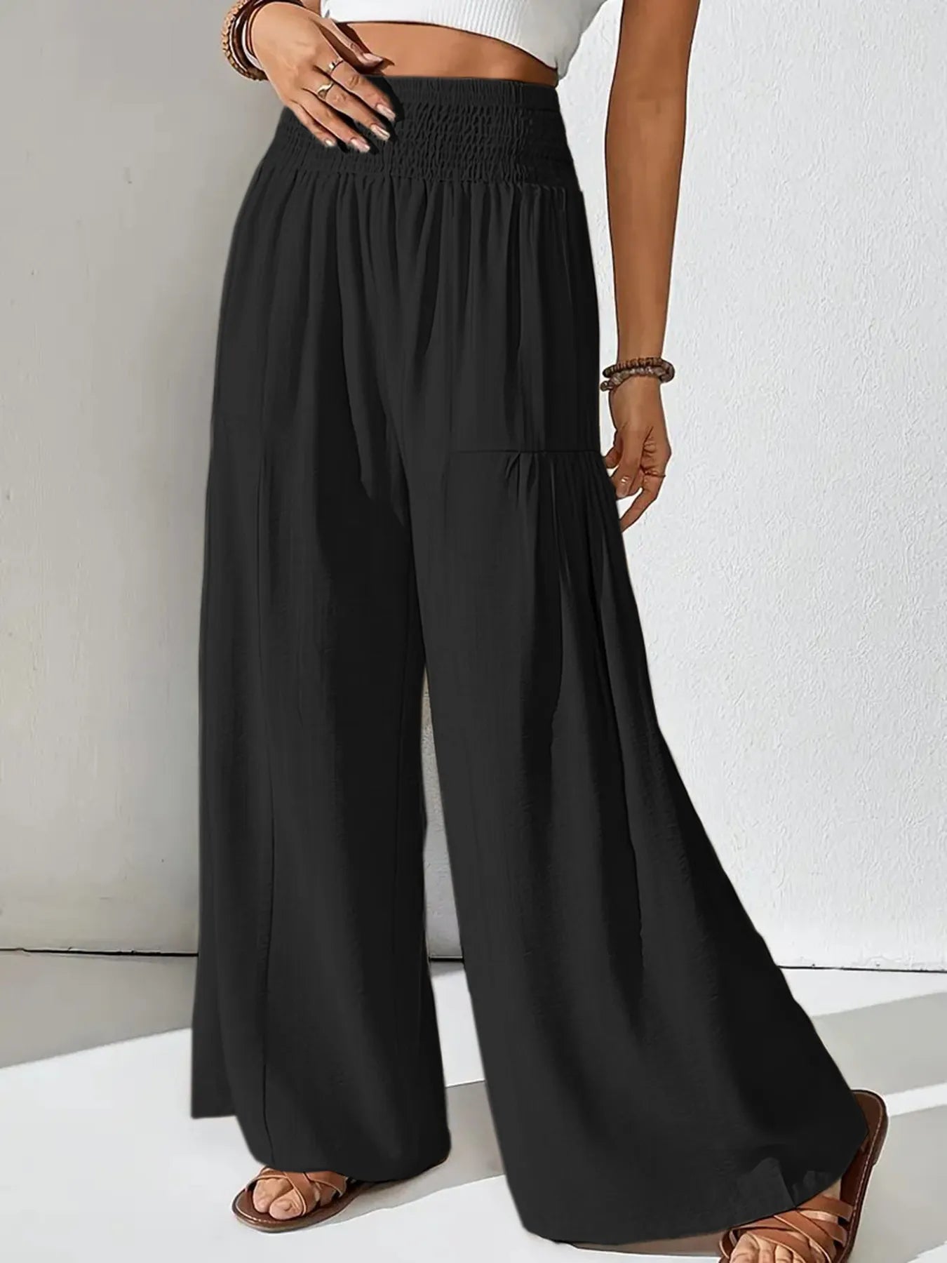 Isabelle | Smocked Waist Wide Leg Trousers
