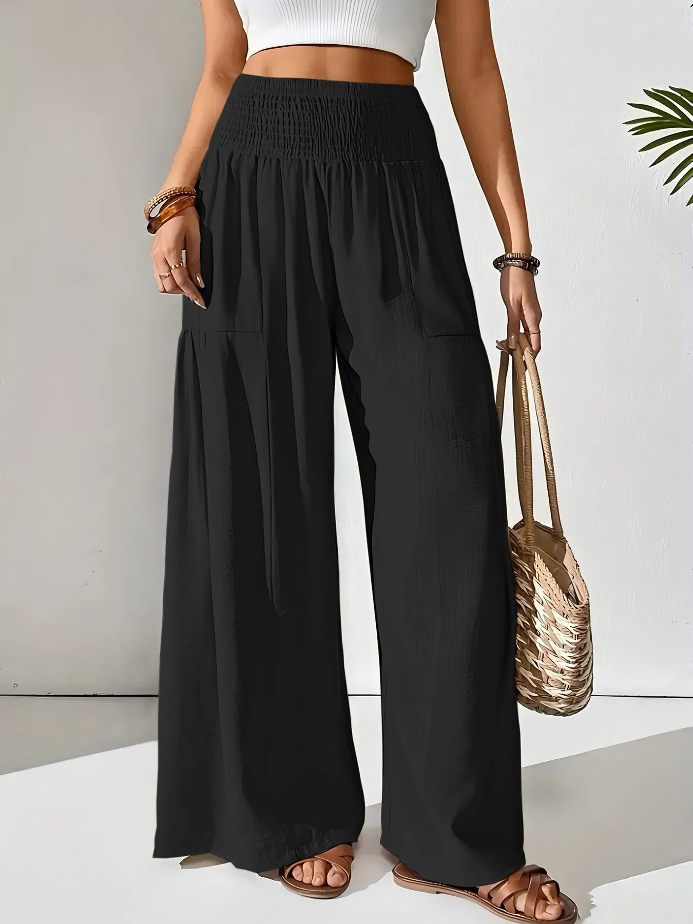 Isabelle | Smocked Waist Wide Leg Trousers