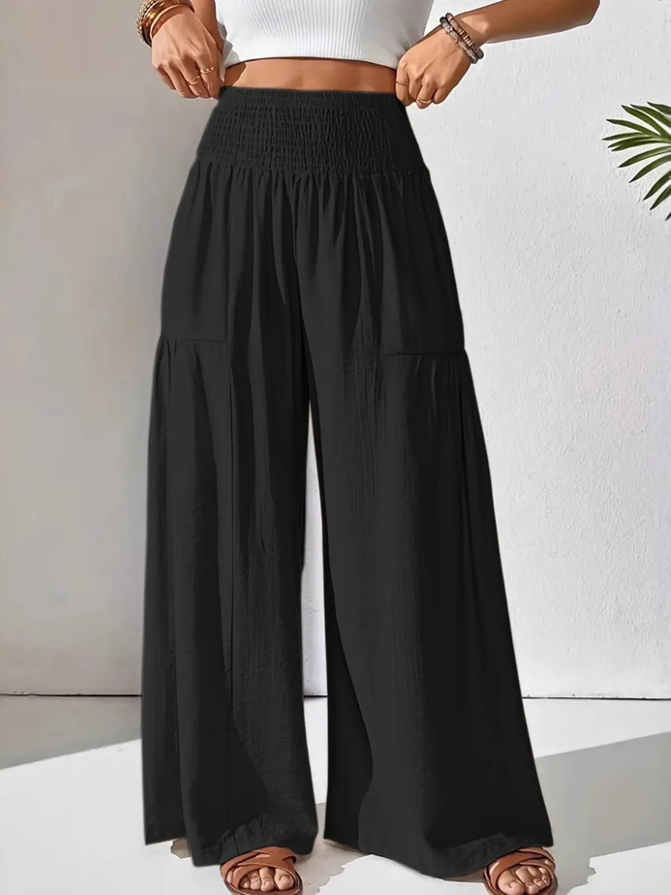 Isabelle | Smocked Waist Wide Leg Trousers