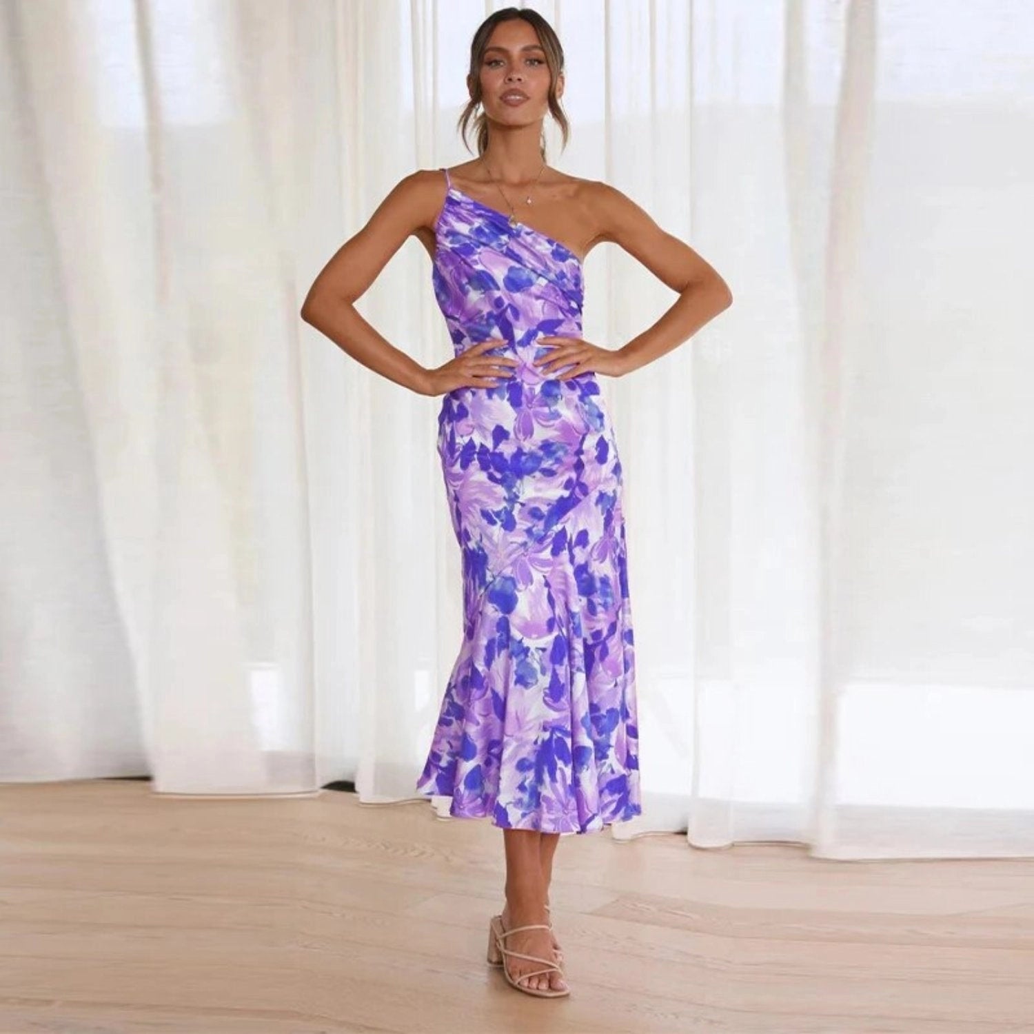 Emmeline | Floral Satin One Shoulder Dress