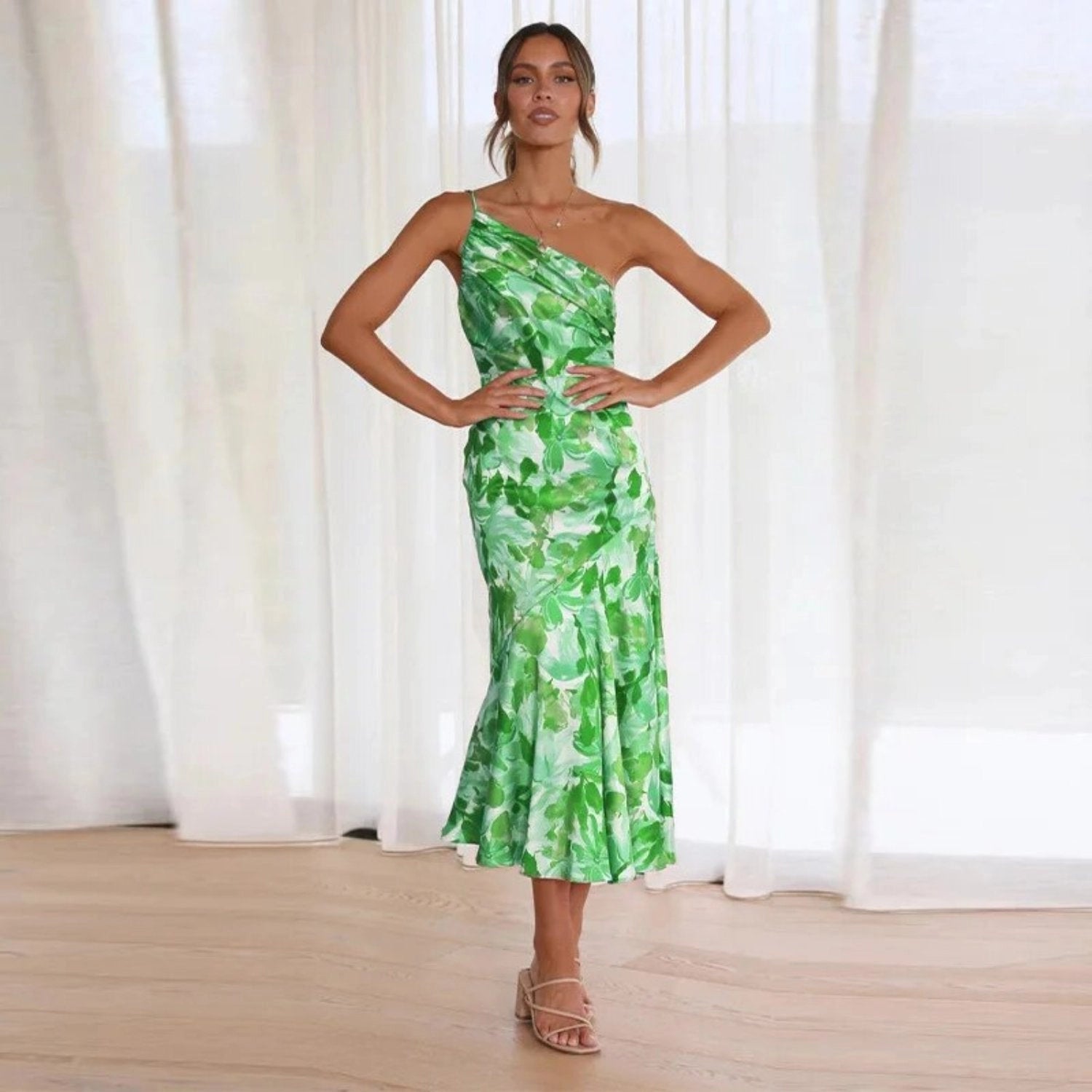 Emmeline | Floral Satin One Shoulder Dress