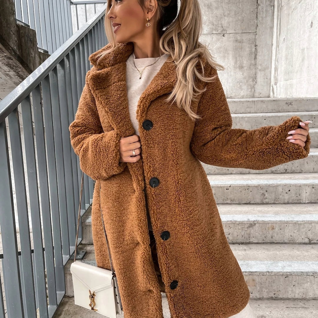 Matilda | Long Teddy Fleece Coat with Button Front