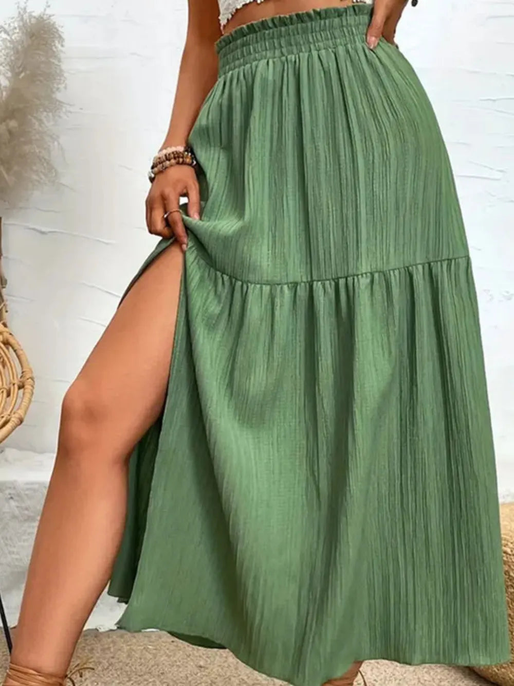 Lila | Tiered High Slit Midi Skirt