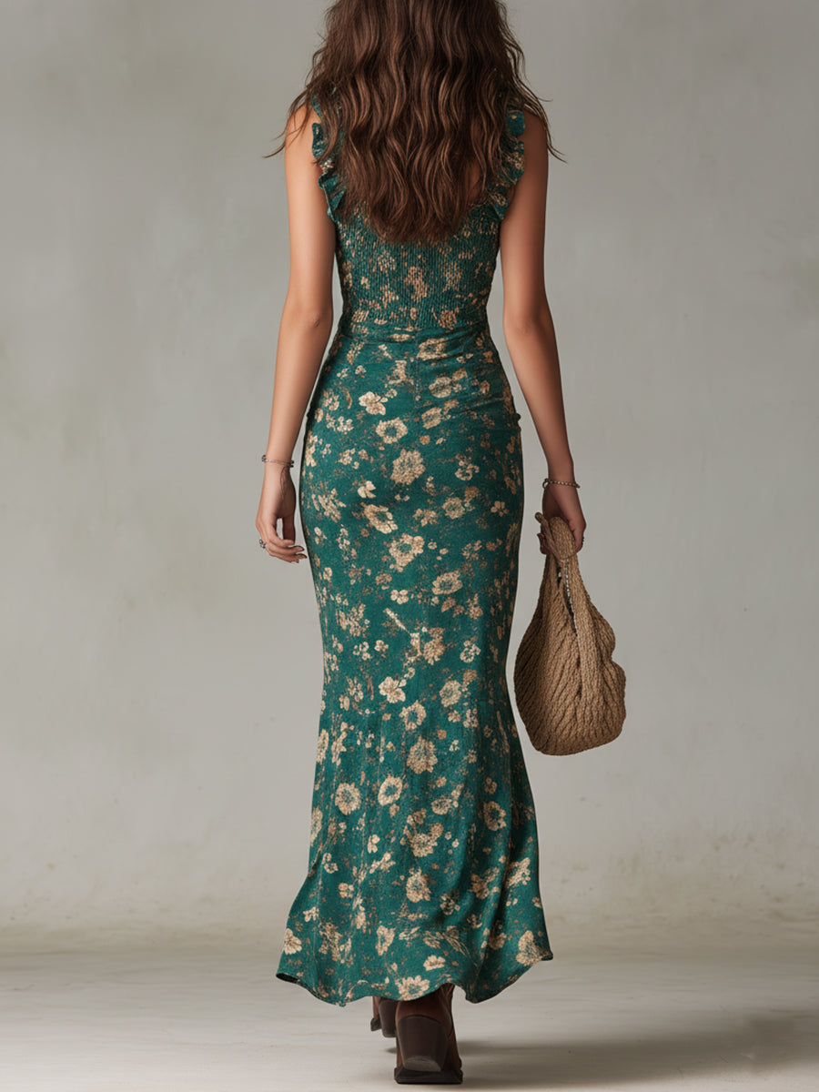 Willow | Bohemian Floral Maxi Dress with Ruffle Sleeves