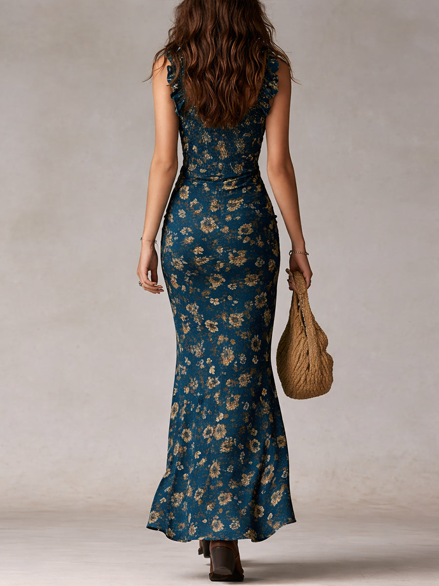 Willow | Bohemian Floral Maxi Dress with Ruffle Sleeves