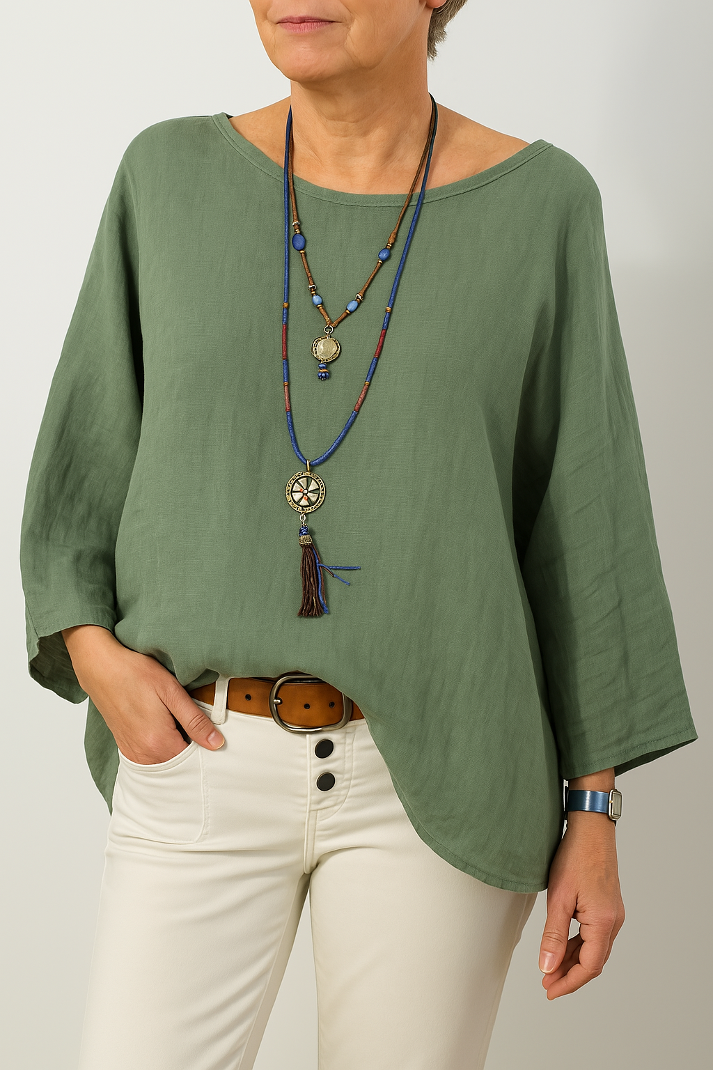 Olive | Oversized Cotton Linen Tunic Top