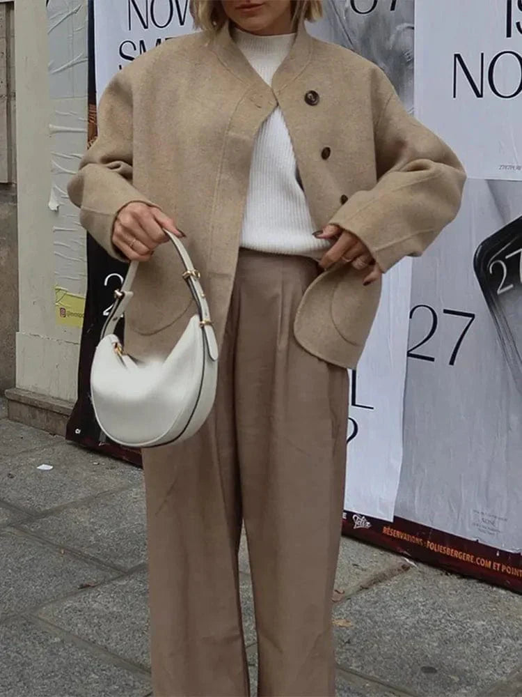 Imogen | Oversized Wool Blend Jacket with Button Front