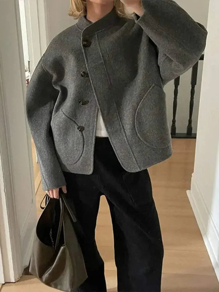 Imogen | Oversized Wool Blend Jacket with Button Front