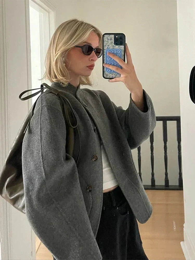 Imogen | Oversized Wool Blend Jacket with Button Front