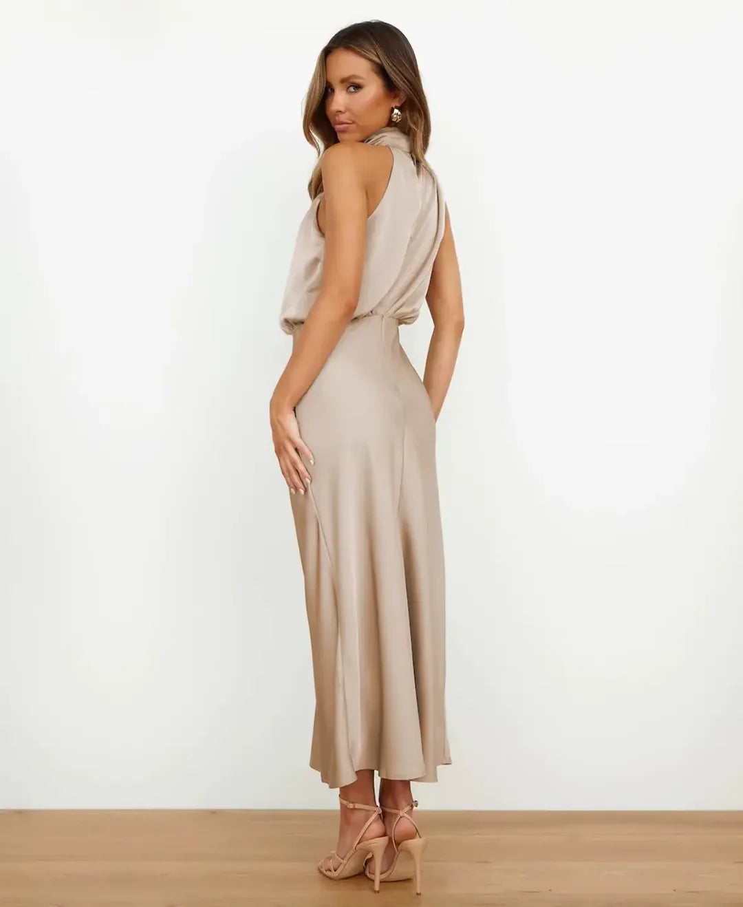 Lillian | Draped Halter Satin Wedding Guest Dress