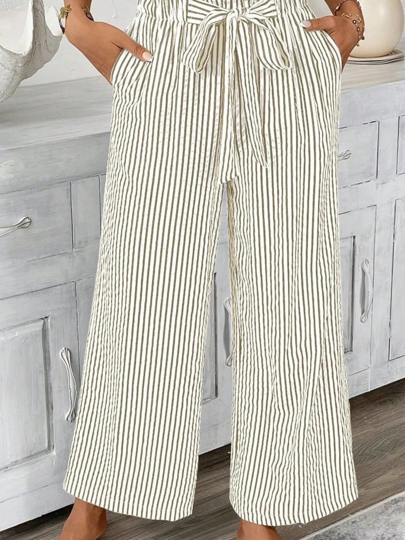 Charlotte | Striped Paperbag Waist Wide Leg Trousers