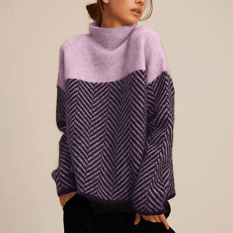 Charlotte | High Neck Herringbone Knit Sweater