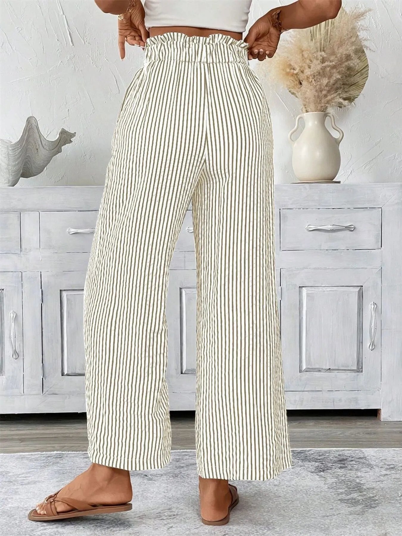 Charlotte | Striped Paperbag Waist Wide Leg Trousers