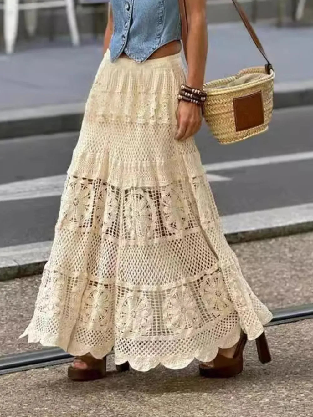Freya | Crochet Lace Tiered Maxi Skirt