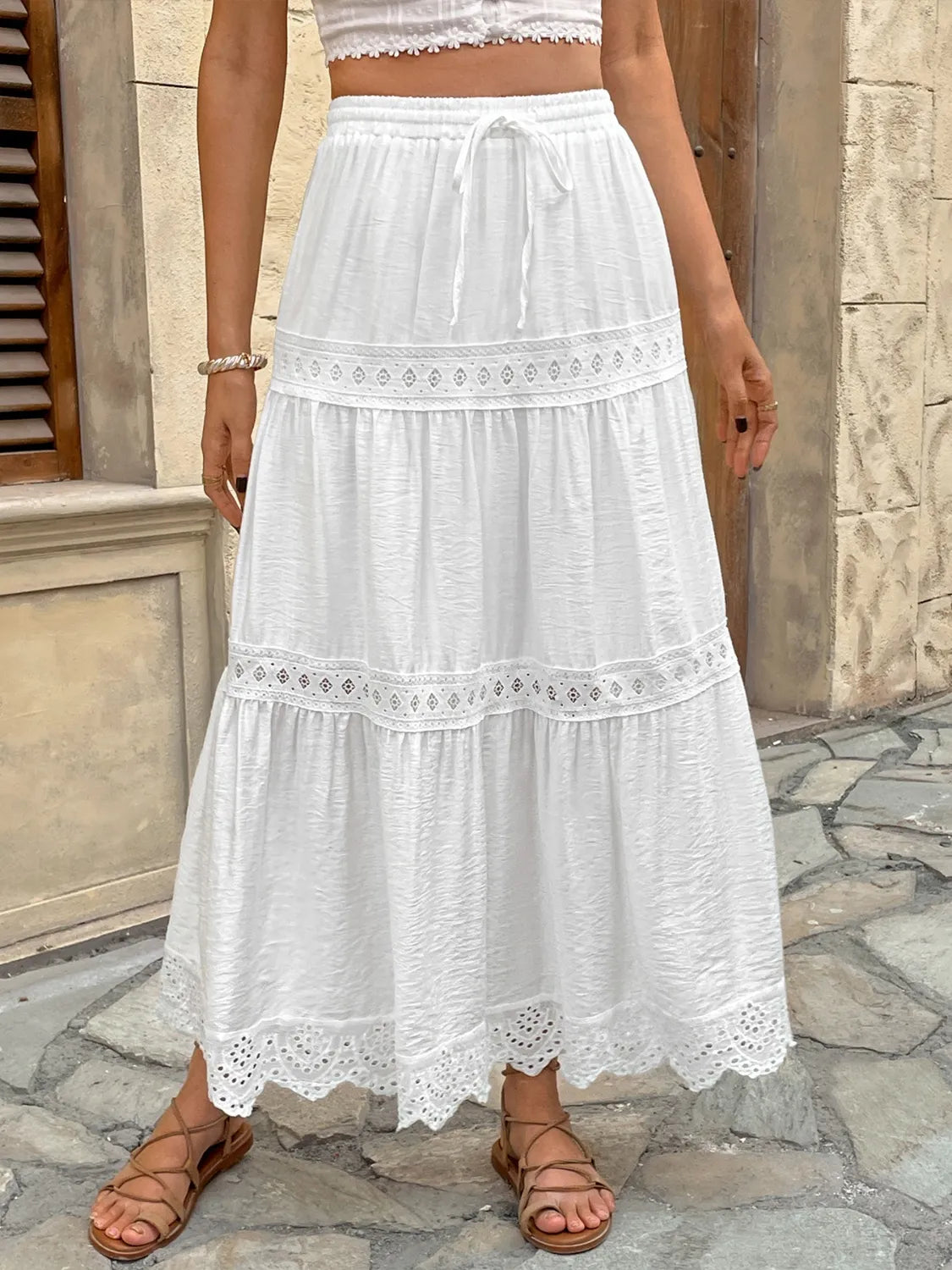 Elena | Lace Tiered Maxi Skirt