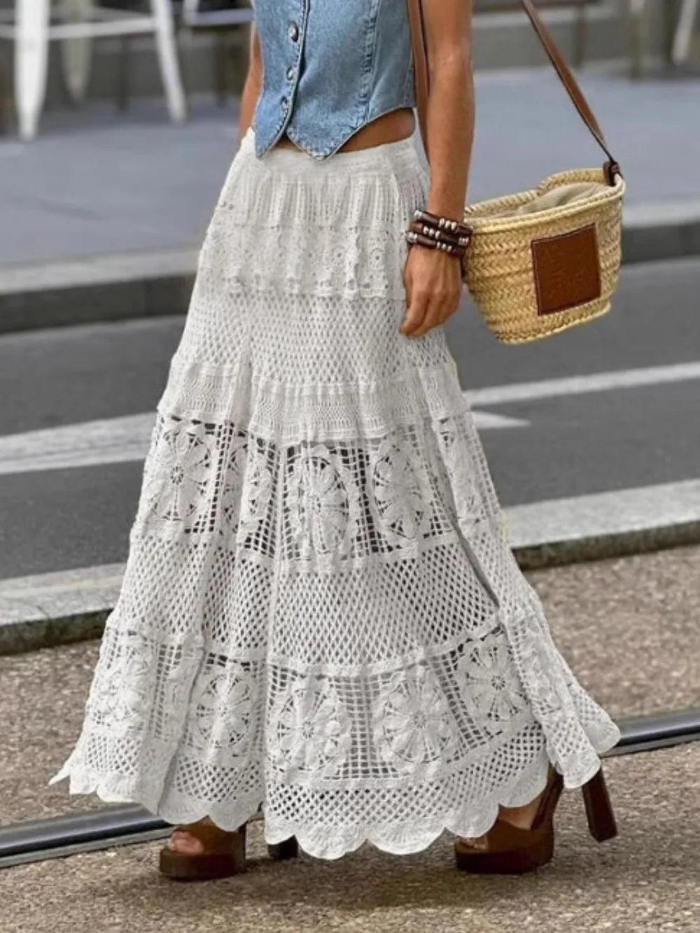 Freya | Crochet Lace Tiered Maxi Skirt