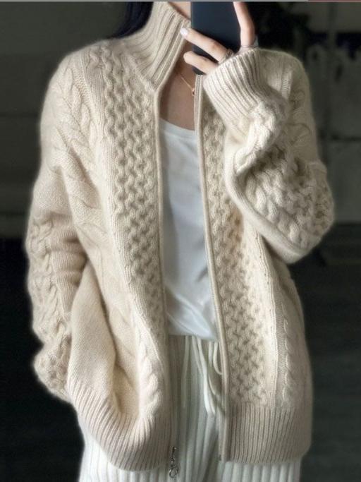 Georgia | Wool Cable Knit Zip Cardigan