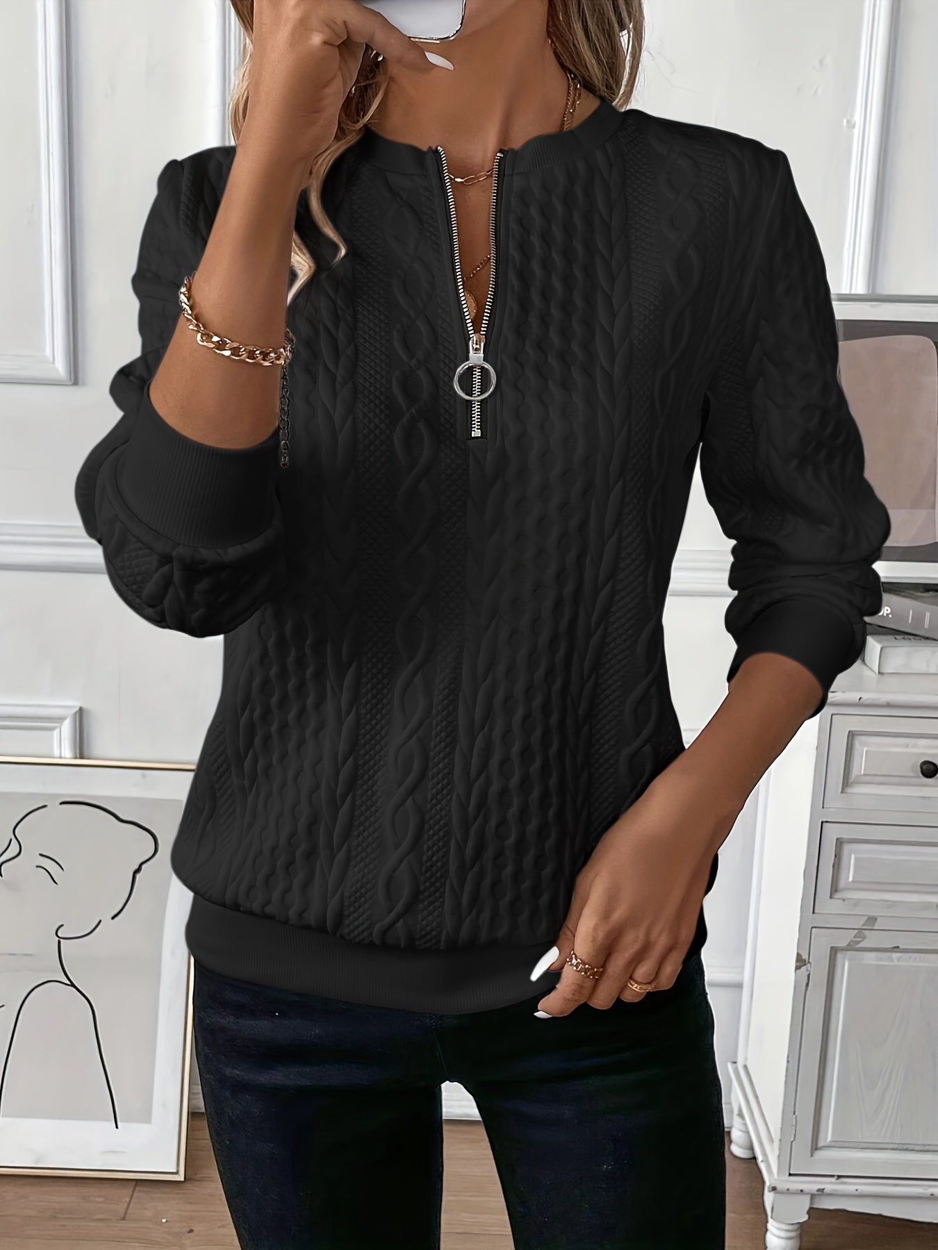 Abigail | Cable Knit Half Zip Jumper