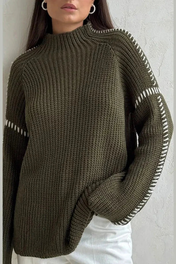 Madeline | Oversized Contrast Stitch Knit Jumper