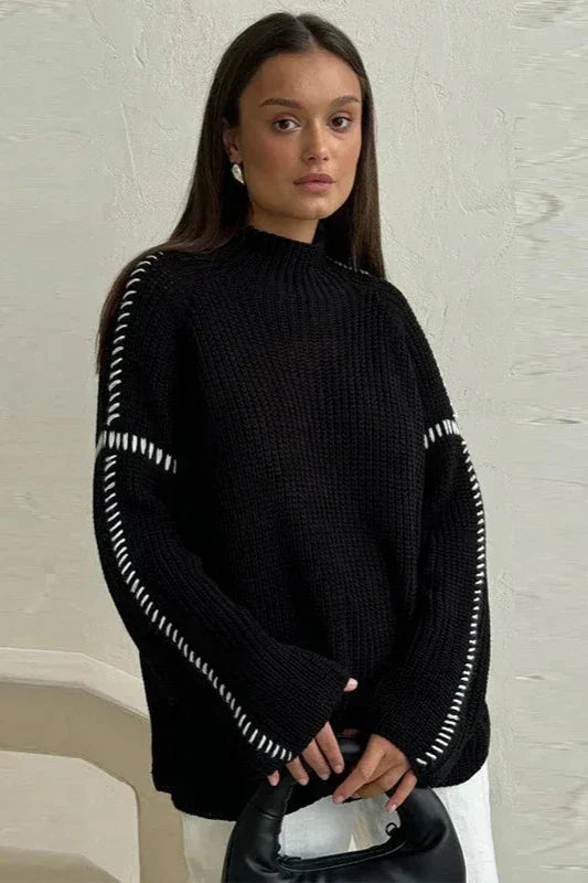 Madeline | Oversized Contrast Stitch Knit Jumper