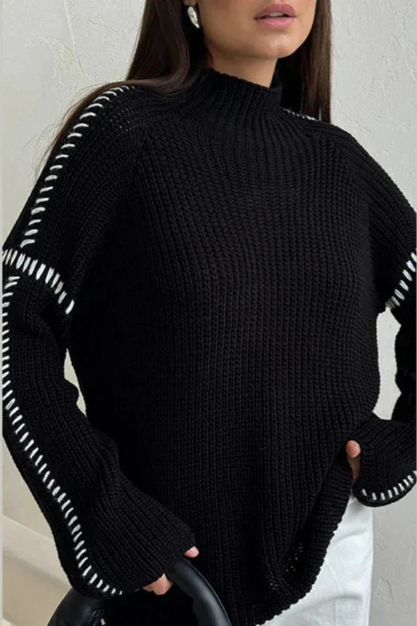 Madeline | Oversized Contrast Stitch Knit Jumper
