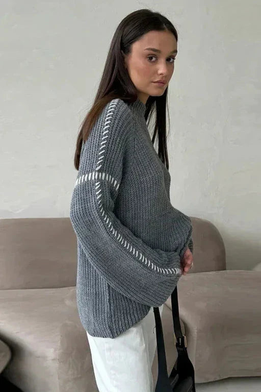 Madeline | Oversized Contrast Stitch Knit Jumper