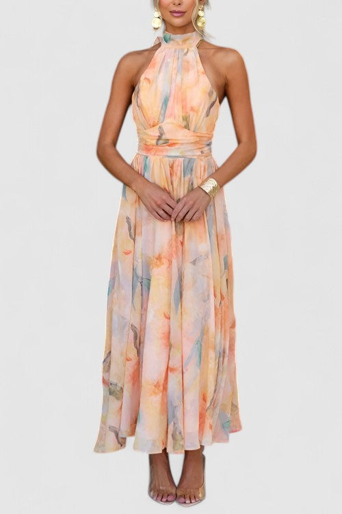 Olivia | Halter Neck Floral Wedding Guest Dress