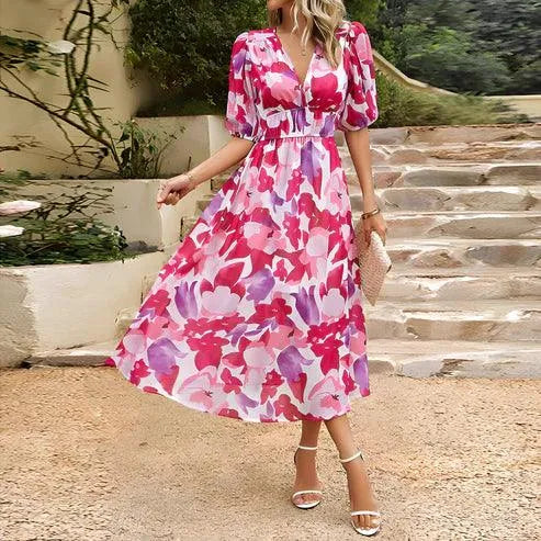 Sophie | Floral V Neck Midi Party Dress
