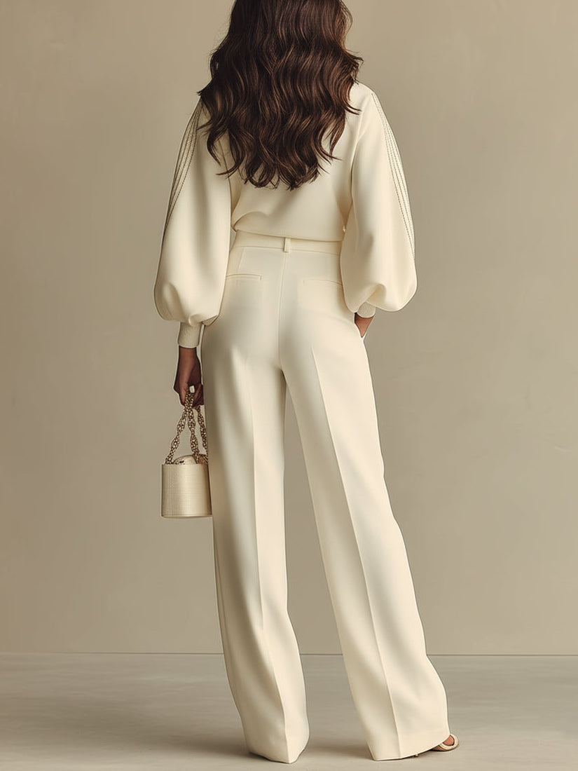 Charlotte | Ribbed Knit Two Piece Set with Wide Leg Trousers