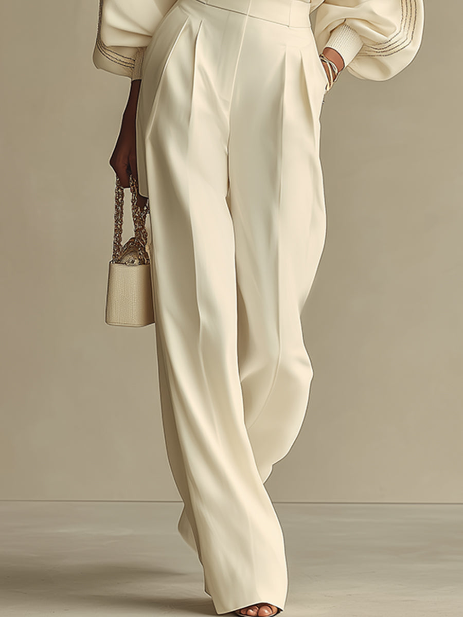 Charlotte | Ribbed Knit Two Piece Set with Wide Leg Trousers
