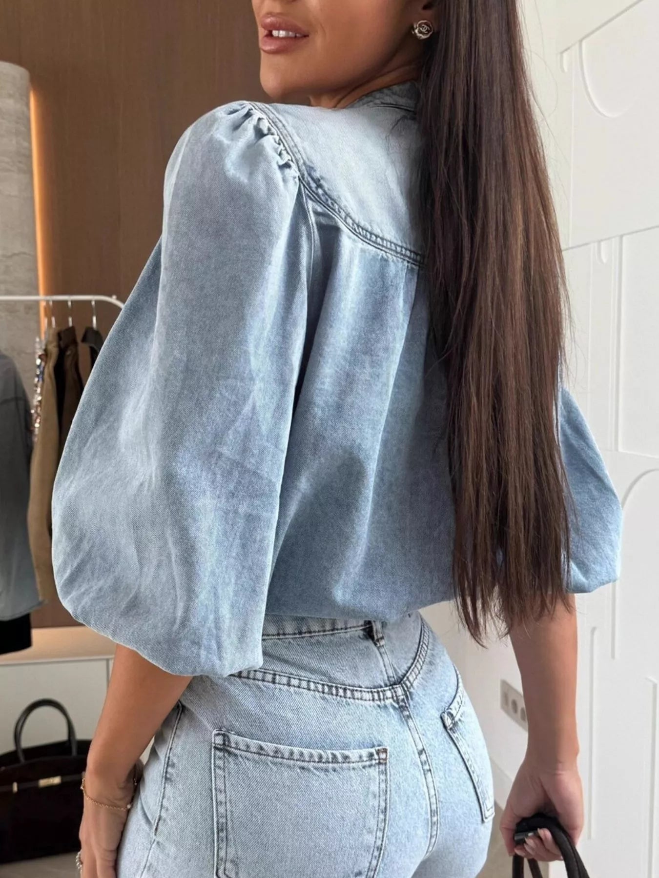 Daphne | Puff Sleeve Denim Blouse