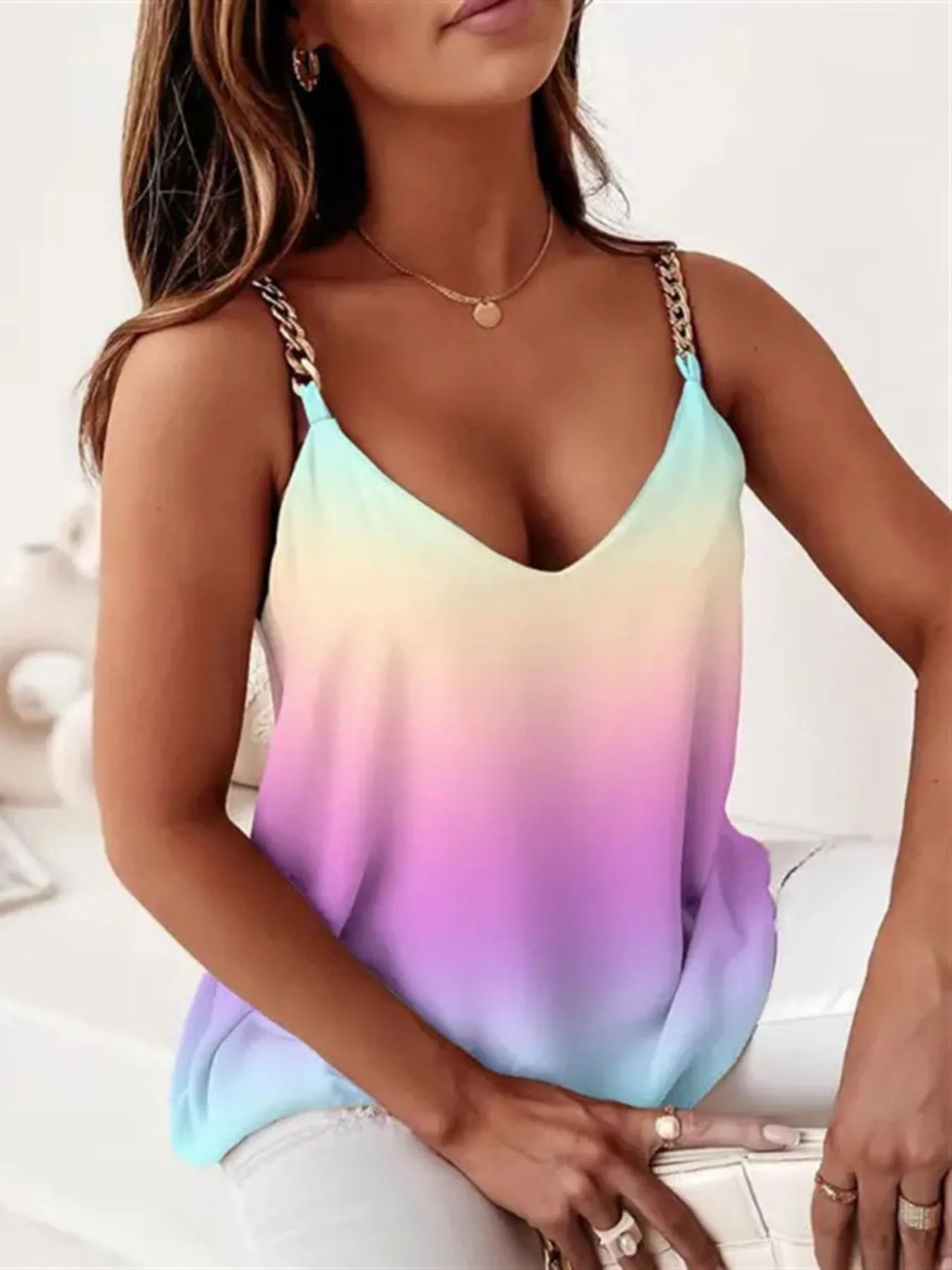 Celeste | Chain Strap V Neck Top