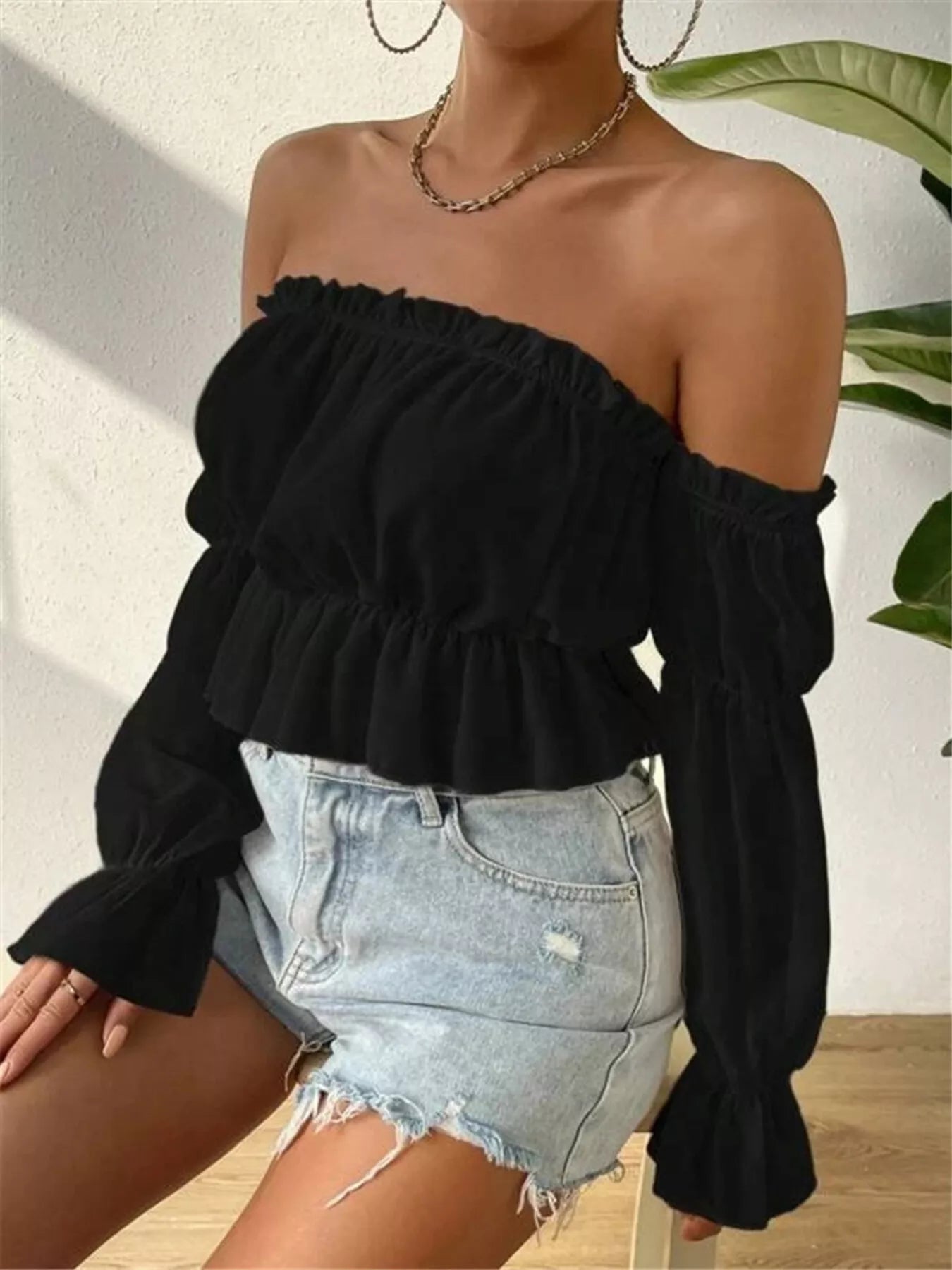 Geneva | Off Shoulder Ruffle Crop Blouse