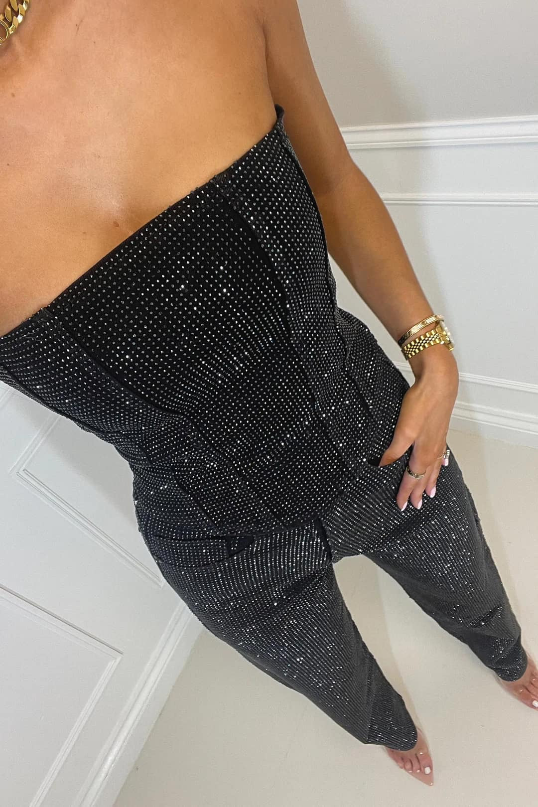 Stella | Glitter High-Waist Trouser Set with Shimmering Top